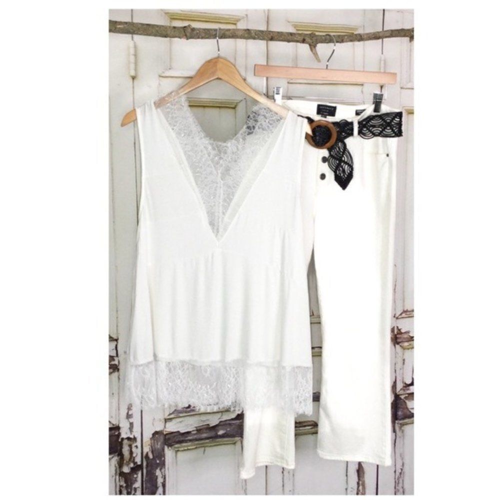 Always Hopeful Knit Top with Lace In Off White.